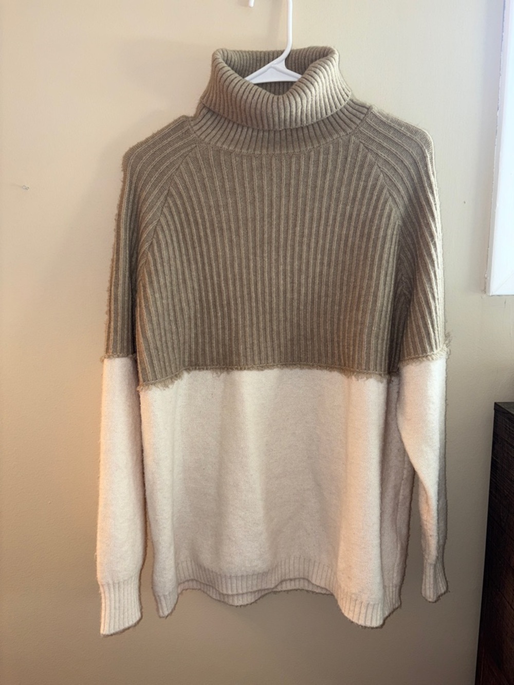 Colorblock Turtleneck Sweater in Taupe and Cream